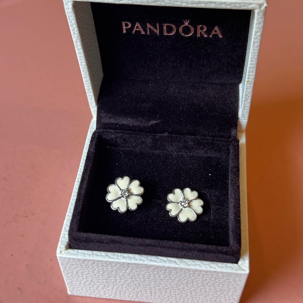 Pandora White Flower Earrings